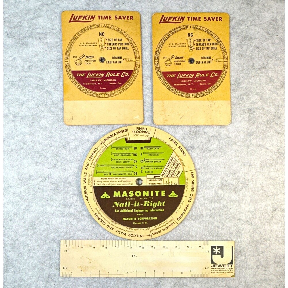 Lufkin Vintage Time Saver Tap & Drill Cards, Dial-it-Right, Jewett Rule